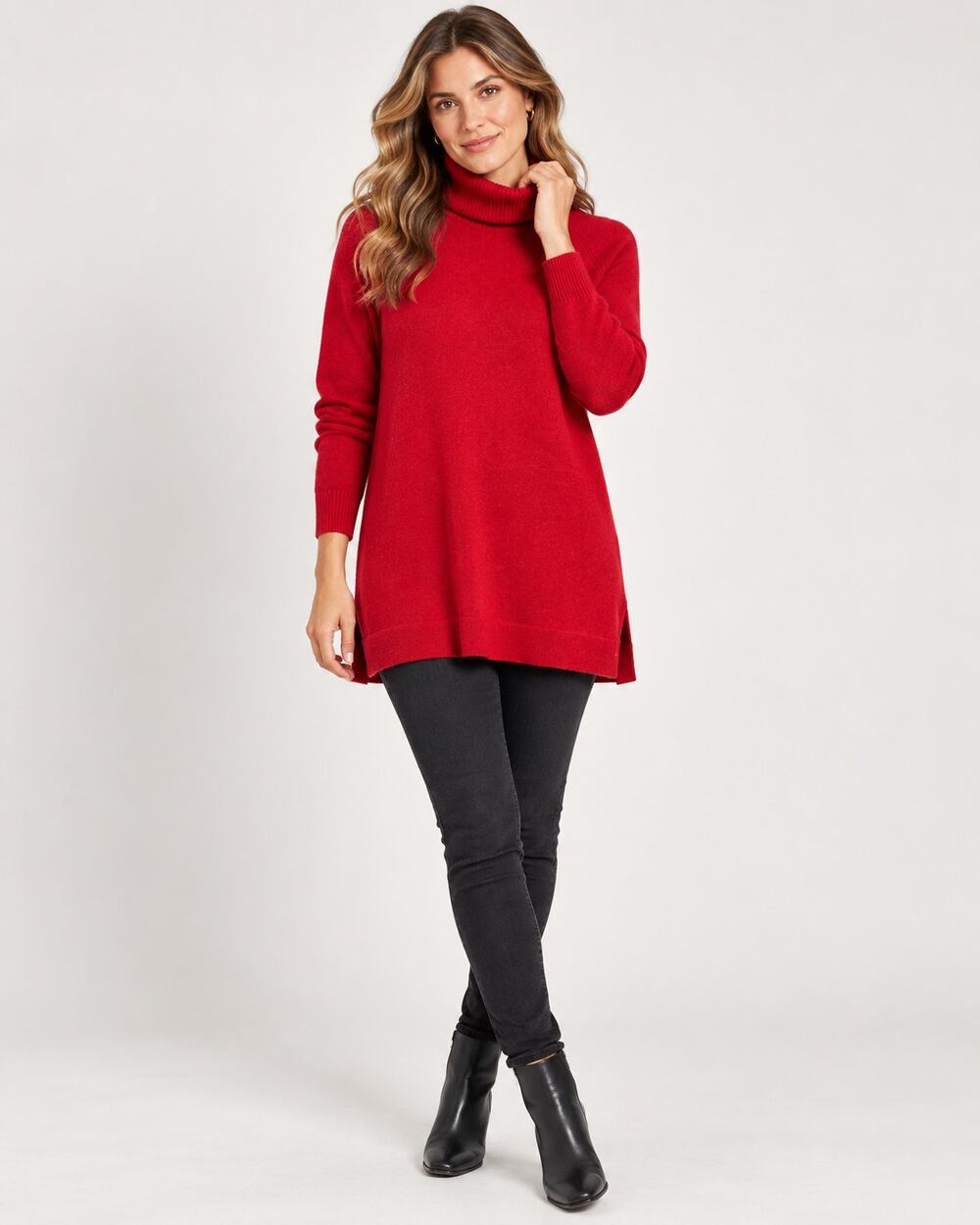 Lands’ End 100% Cashmere Turtleneck Tunic Sweater Women’s Small Red Long Sleeve